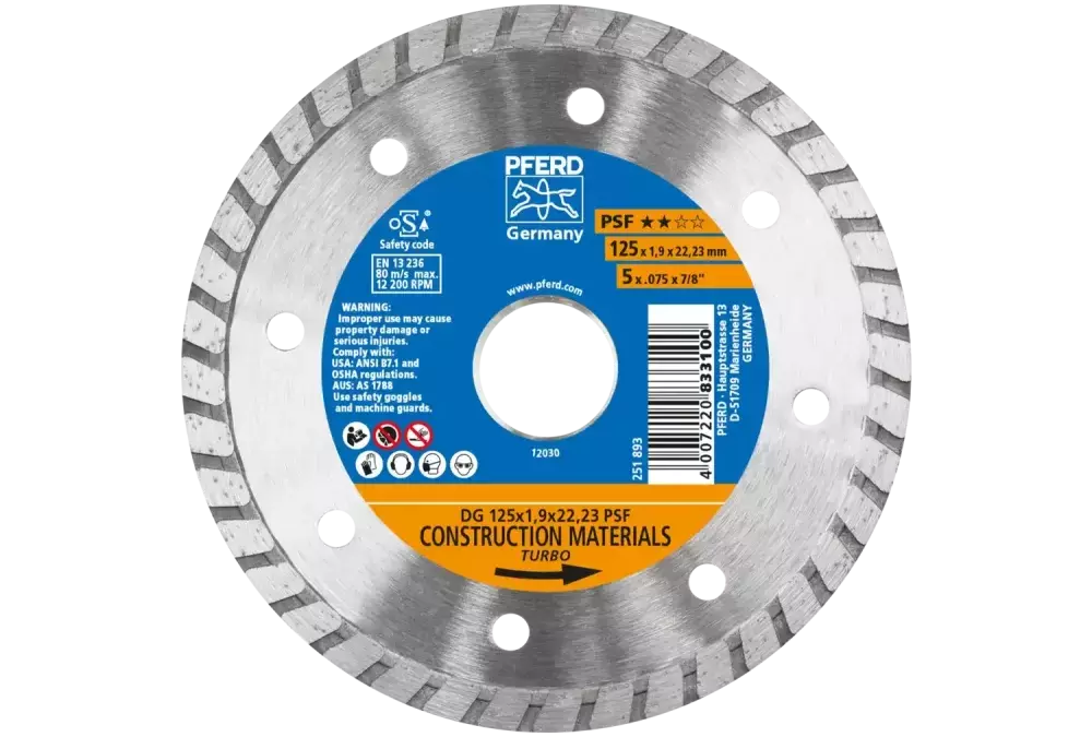 Diamentowa ściernica do przecinania DG 125 × 1,9 × 22,23 mm PSF do cięcia kamienia/betonu, wysoka jakość cięcia 1