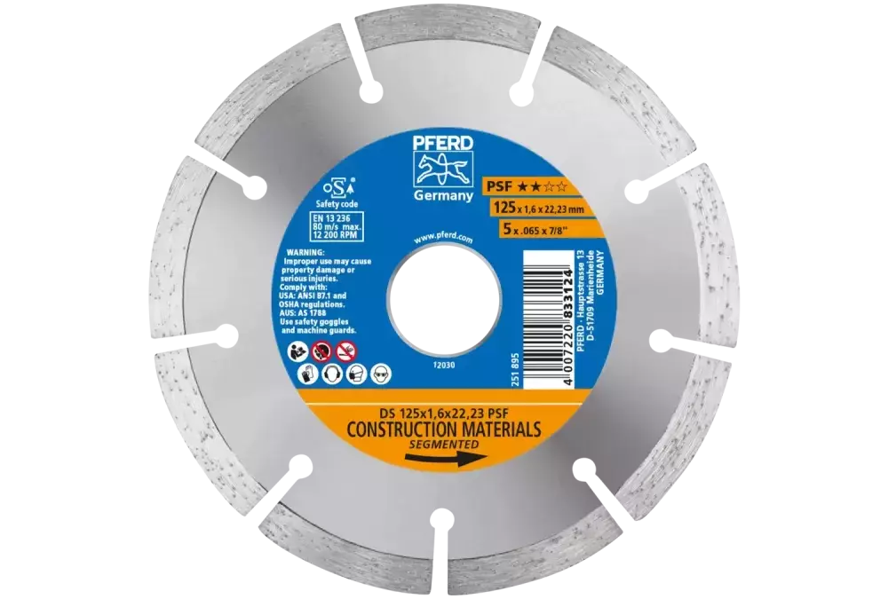 Diamentowa ściernica do przecinania DS 125 × 1,6 × 22,23 mm PSF do szybkiego cięcia kamienia i betonu 1