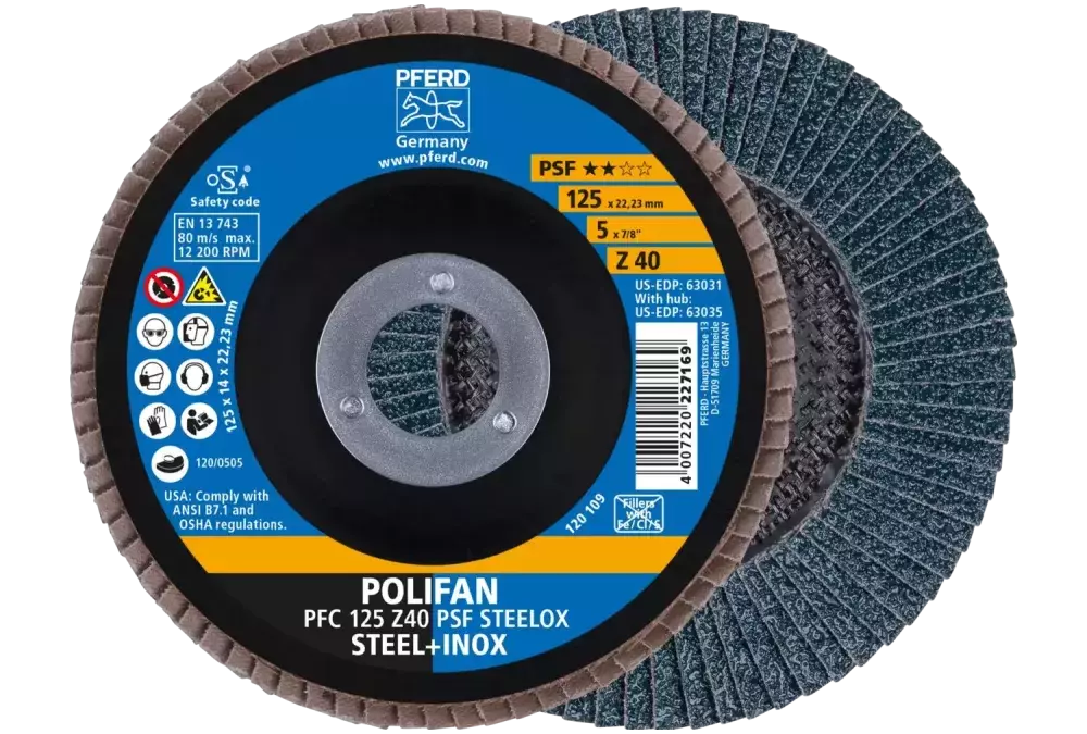 Ściernica listkowa POLIFAN PFC 125 × 22,23 mm stożkowa Z40 linia uniwersalna PSF STEELOX stal/stal nierdzewna 1