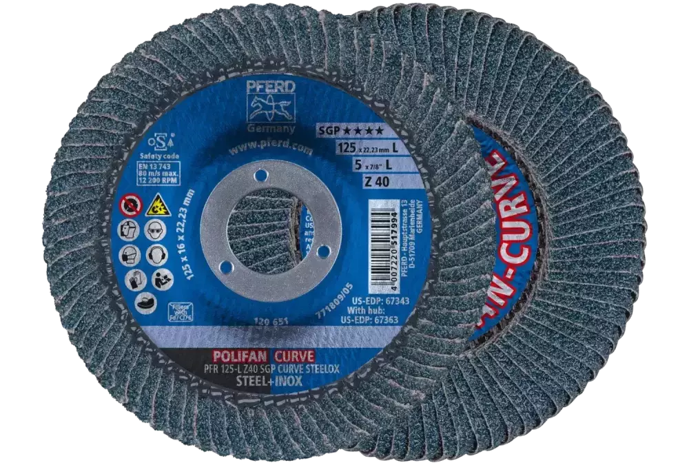 Ściernica listkowa POLIFAN CURVE PFR 125 × 22,23 mm szerokość L Z40 SGP STEELOX do stali/stali nierdzewnej 1