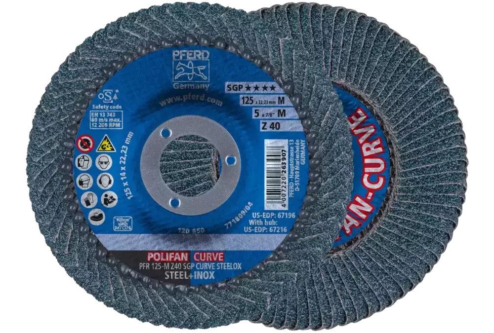 Ściernica listkowa POLIFAN CURVE PFR 125 × 22,23 mm szerokość M Z40 SGP STEELOX do stali/stali nierdzewnej 1