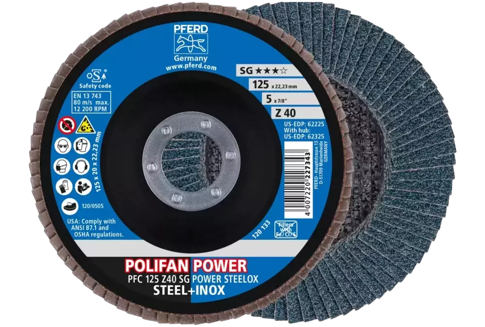 Ściernica listkowa POLIFAN POWER PFC 125 x 22,23 mm stożkowa Z40 SG STEELOX do stali/stali szlachetnej 1