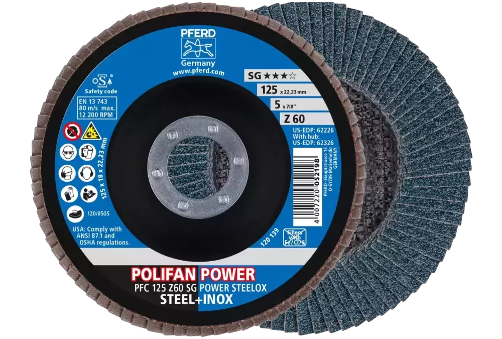 Ściernica listkowa POLIFAN POWER PFC 125 x 22,23 mm stożkowa Z60 SG STEELOX do stali/stali szlachetnej 1