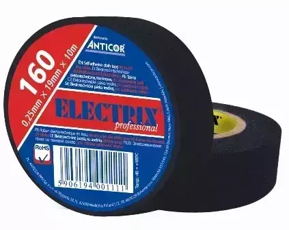 Taśma tkaninowa 10 m x 19 mm czarna o wysokiej wytrzymałości Anticor ELECTRIX 160 1