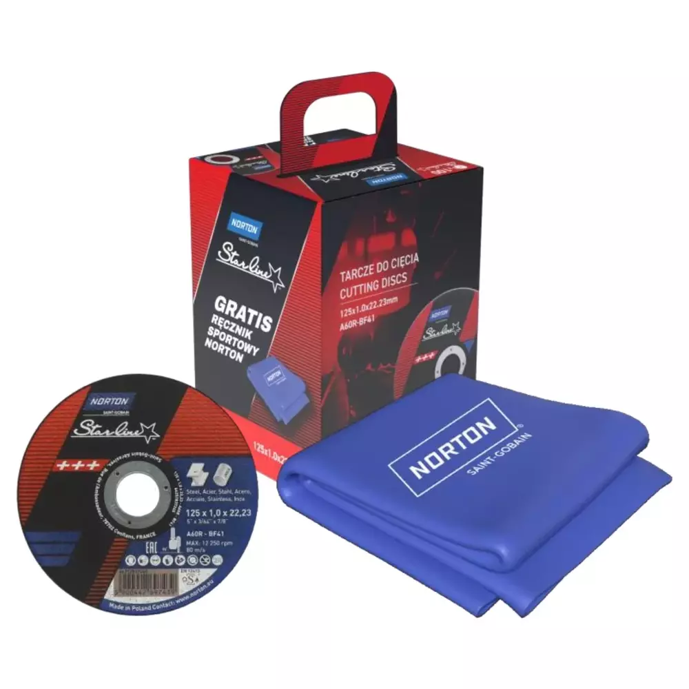 Zestaw 100 szt. tarcz do cięcia metalu 125x1x22,23 Starline płaska 66252850943 + ręcznik sportowy GRATIS 1