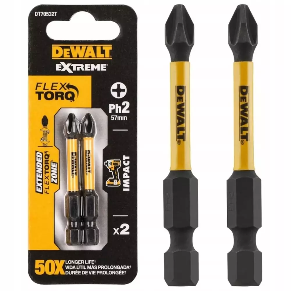 Końcówka udarowa 2xPH2 57mm DeWALT DT70532T 1
