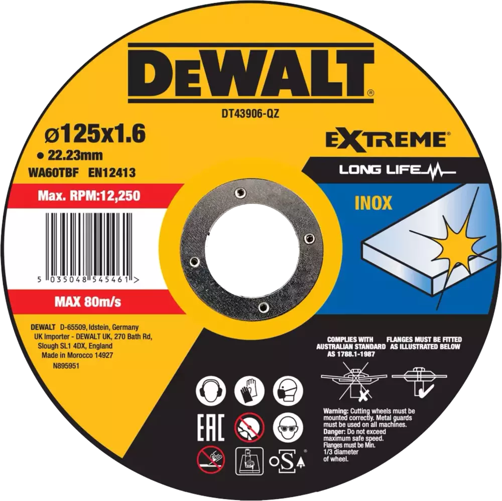 Tarcza do cięcia metalu  ø125x1.6mm INOX DeWALT DT43906  1