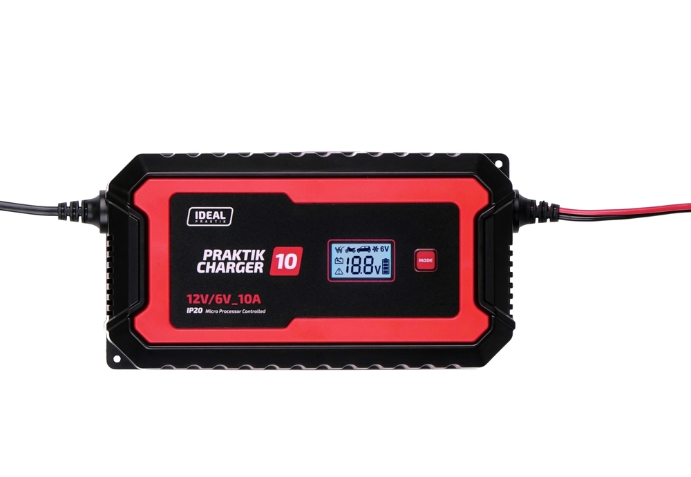 Przenośny prostownik do ładowania akumulatorów kwasowych, żelowych, AGM, MF, EFB PRAKTIK CHARGER 10 LCD 6/12V 1