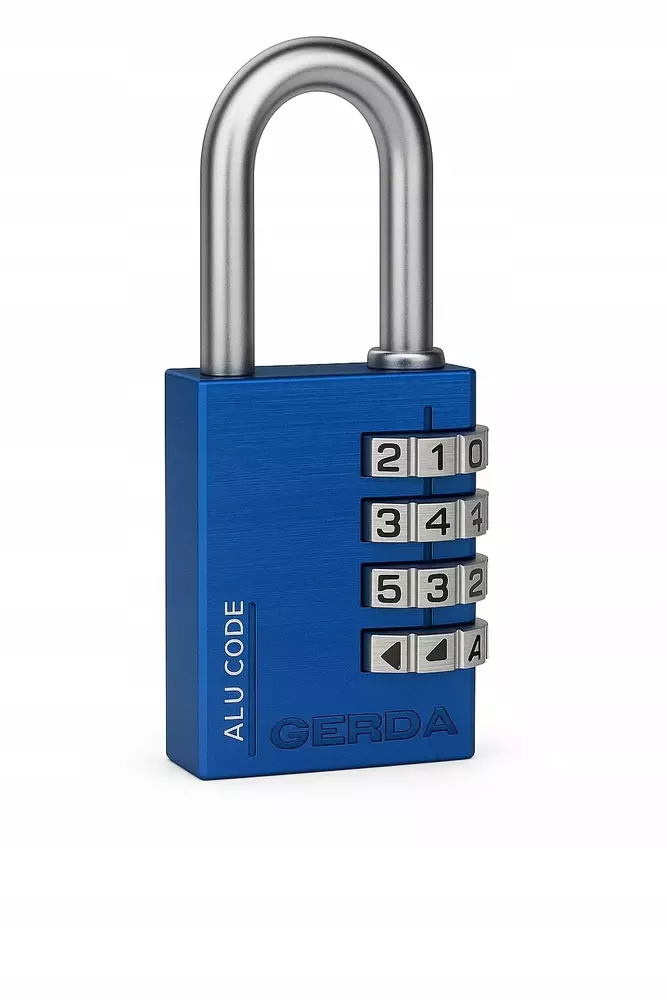 Kłódka pałąkowa aluminiowa szyfrowa BLUE 4 dyski S40 ALU CODE blister GERDA 1
