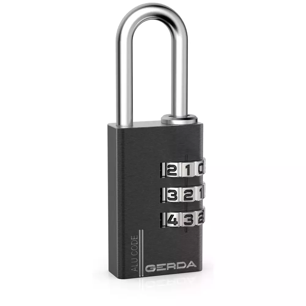 Kłódka pałąkowa aluminiowa szyfrowa BLACK 3 dyski S20 ALU CODE blister GERDA 1