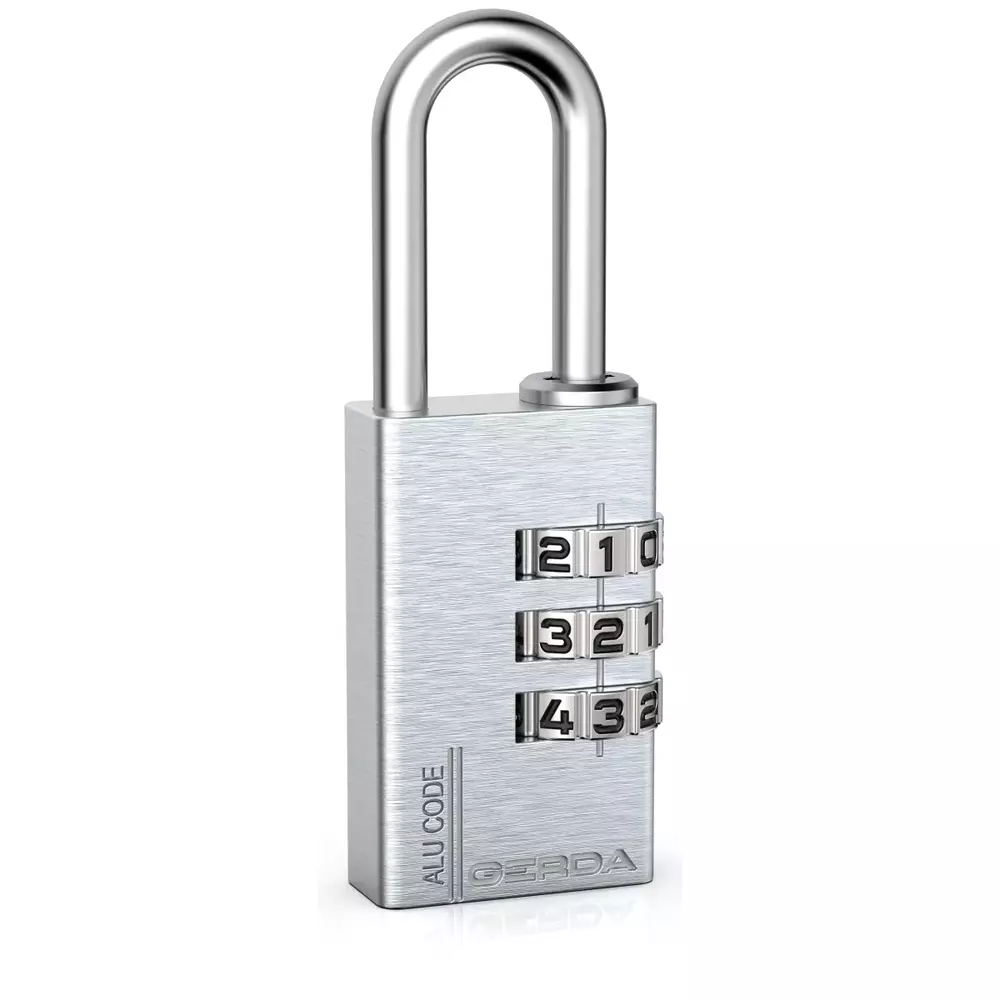 Kłódka pałąkowa aluminiowa szyfrowa SILVER 3 dyski S20 ALU CODE blister GERDA 1