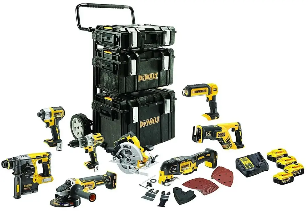 Zestaw 8 elektronarzędzi 18V 4x5,0Ah 3xTStak+wózek DeWalt DCK853P4T 1