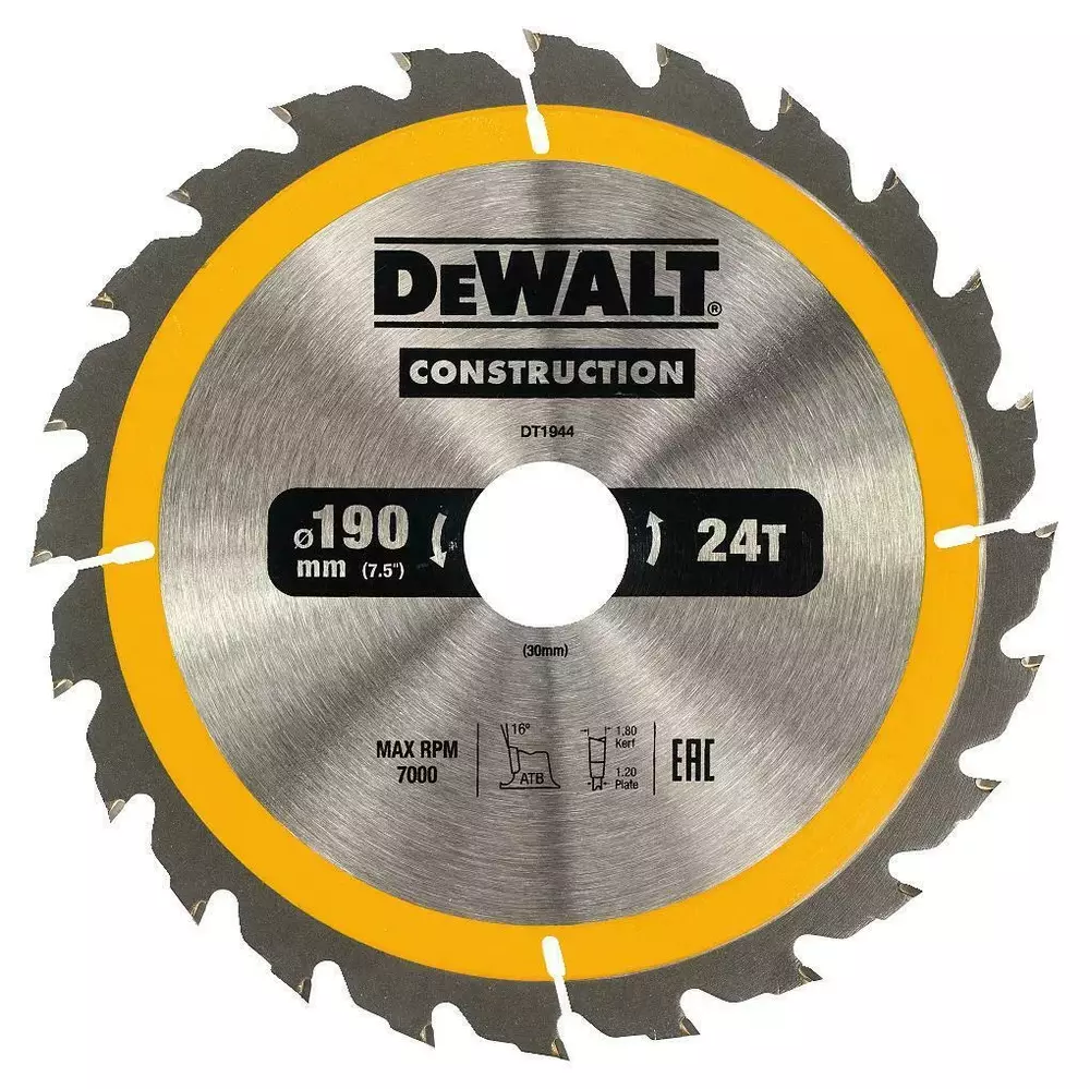 Piła tarczowa do cięcia drewna ø190x30x1,2mm grubość cięcia 1,8mm 24 zębów CONSTRUCTION DeWalt DT1944 1