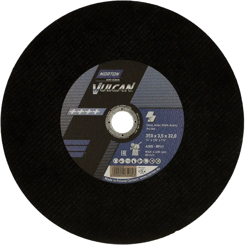 Tarcza do cięcia żeliwa, kamienia 350x3,5x32 11 szt Vulcan płaska Norton 1