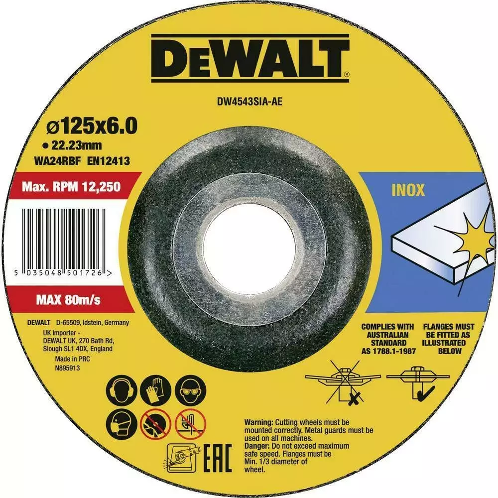 Tarcza do szlifowania 125x6x22,23 HIGH PERFOMANCE STAL+INOX DeWalt DW4543SIA-AE 1