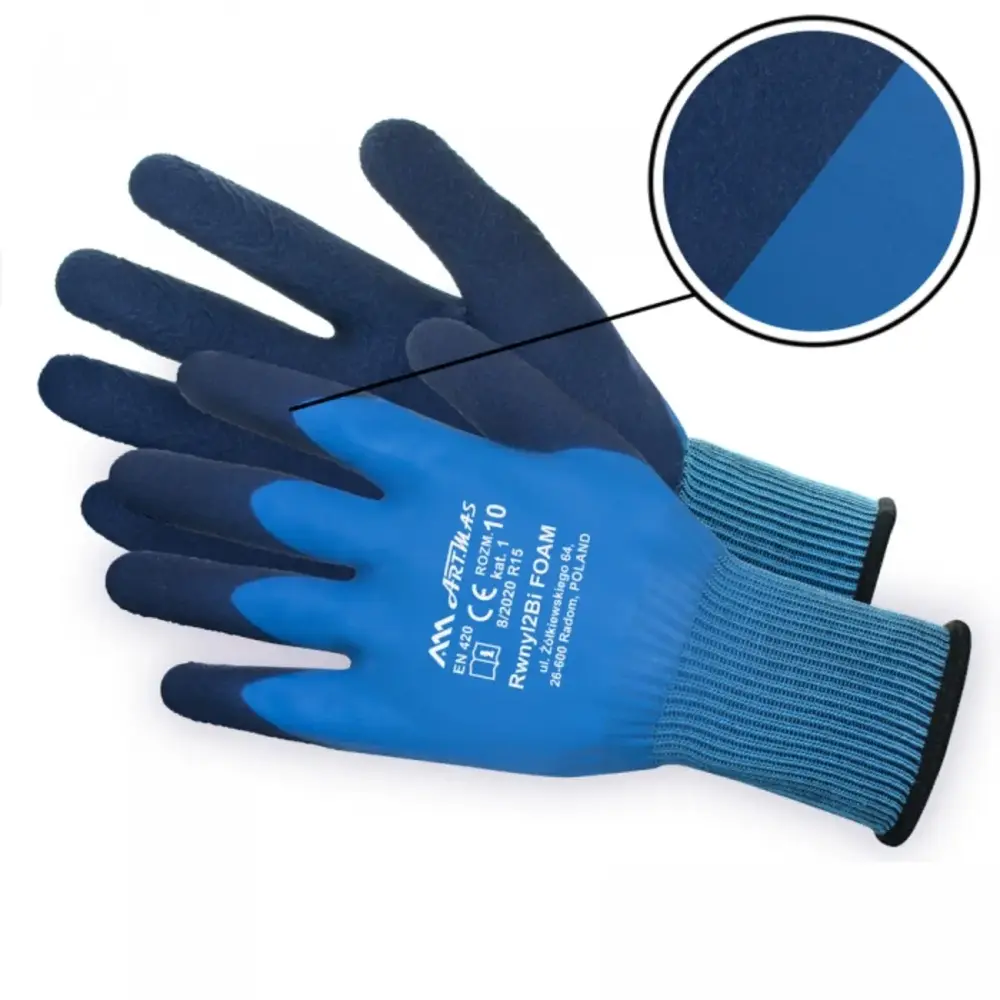 Rękawice olejoodporne RWnyl 2 BI Foam powlekana cała dłoń lateksem ArtMas r. 9 1