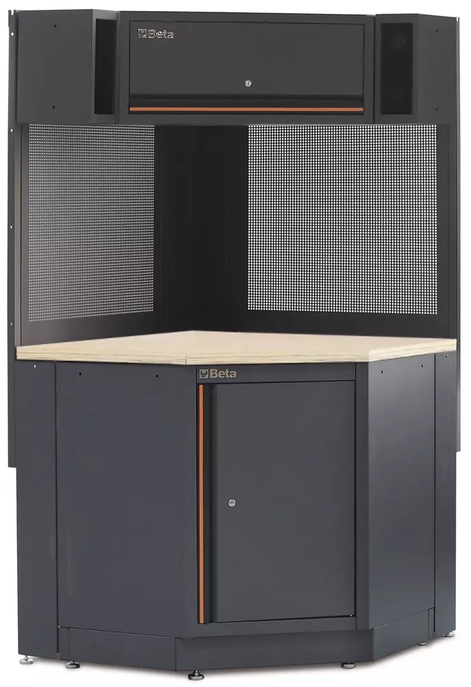 Moduł narożny z drewnianym blatem i szafką system C45PRO Beta C45PRO2.0/CORNER/W 1