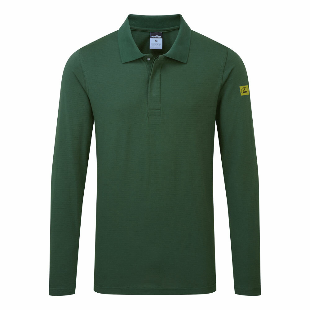 Anti-Static ESD Polo Shirt L/S, kolor zielony leśny, rozmiar XXL 1