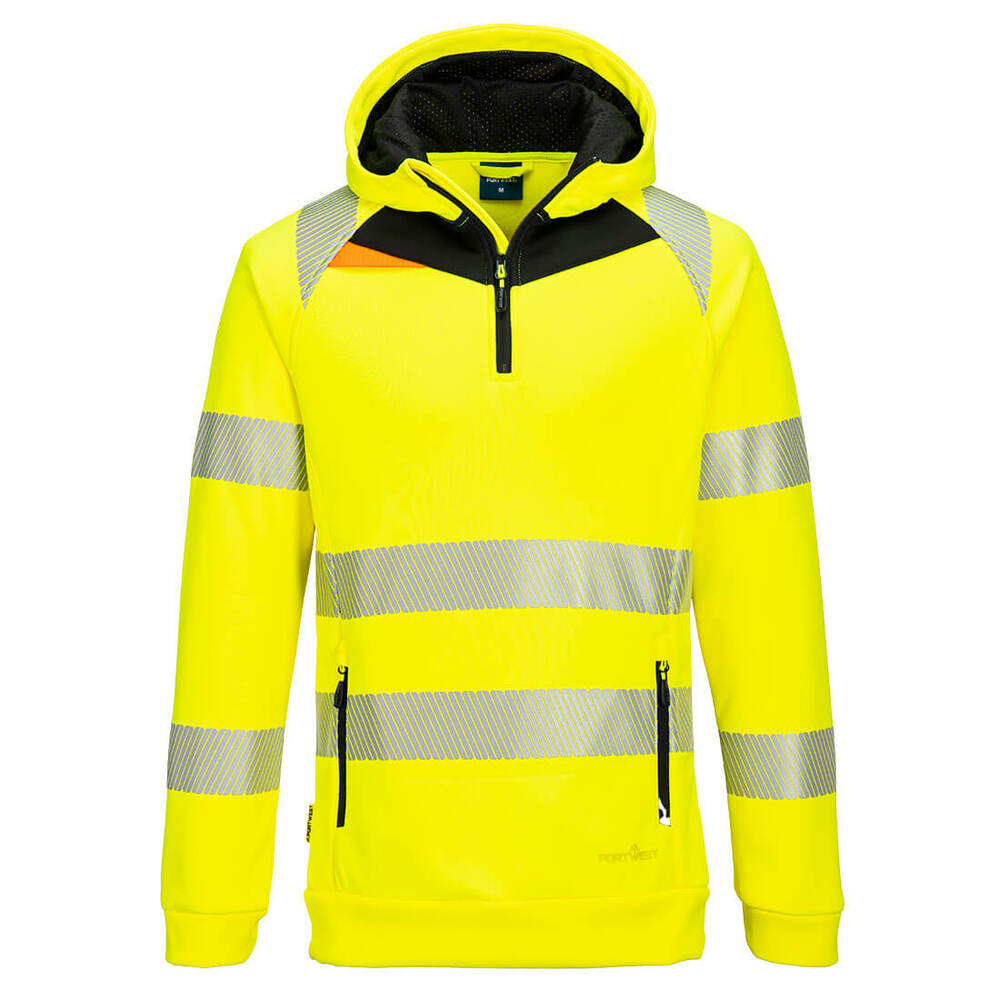 Bluza ostrzegawcza z kapturem DX4 i zamkiem 1/4, kolor żółty/czarny, rozmiar 4XL 1