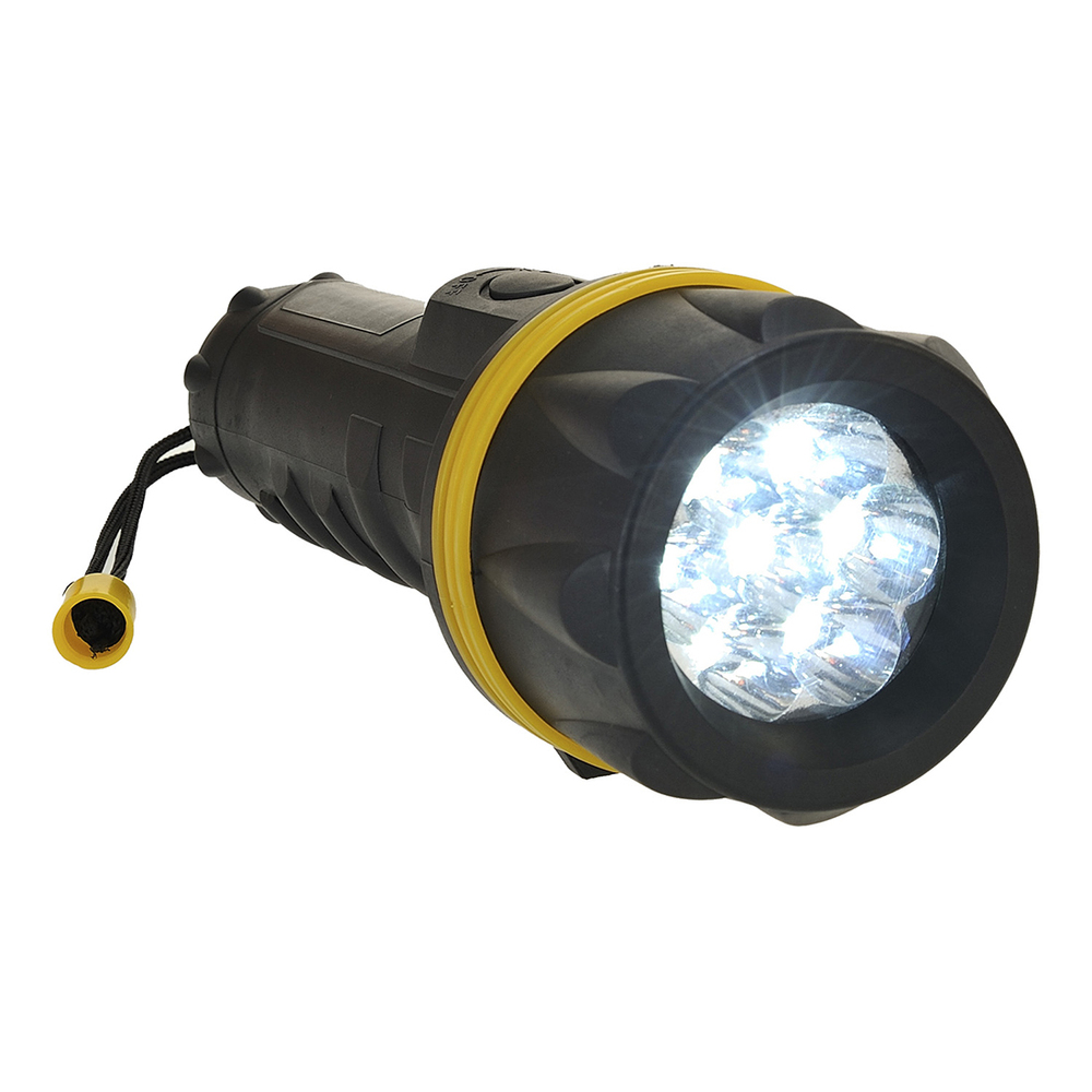 Latarka gumowa z 7 diodami LED, kolor żółty/czarny 1