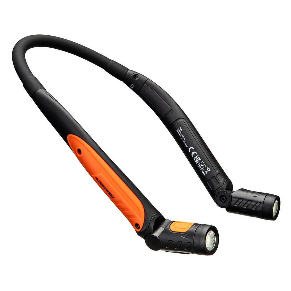 Latarka LED USB na szyję, kolor czarny/pomarańcz 1
