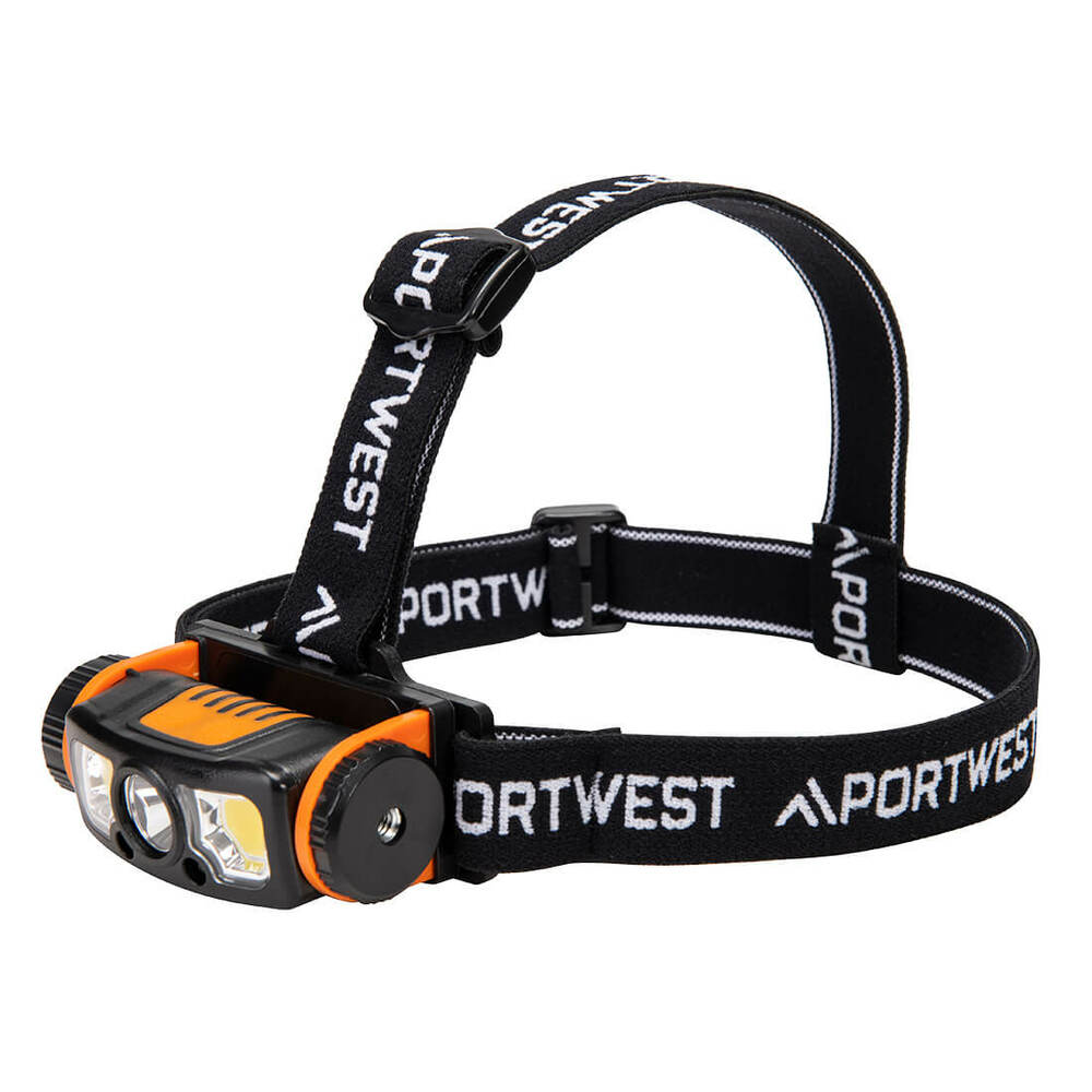 Latarka czołowa USB z czujnikiem ruchu LED, kolor czarny/pomarańcz 1