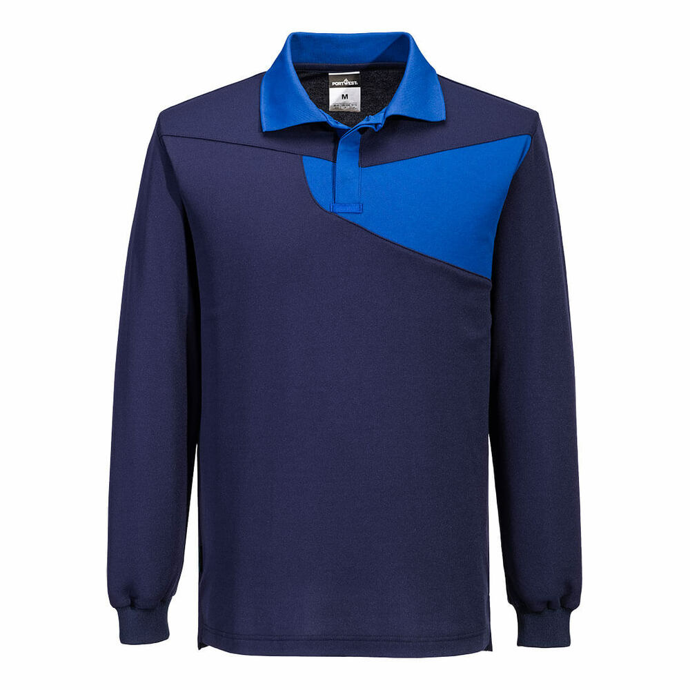 Koszulka ostrzegawcza polo Cotton Comfort z długimi rękawami, kolor granat/niebieski, rozmiar S 1