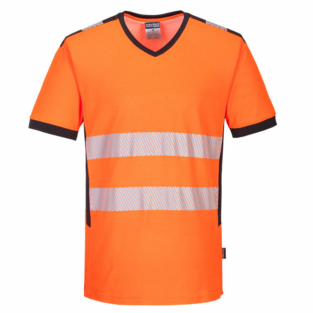 T-shirt ostrzegawczy PW3 z dekoltem w szpic, kolor pomarańczowy/czarny, rozmiar M 1