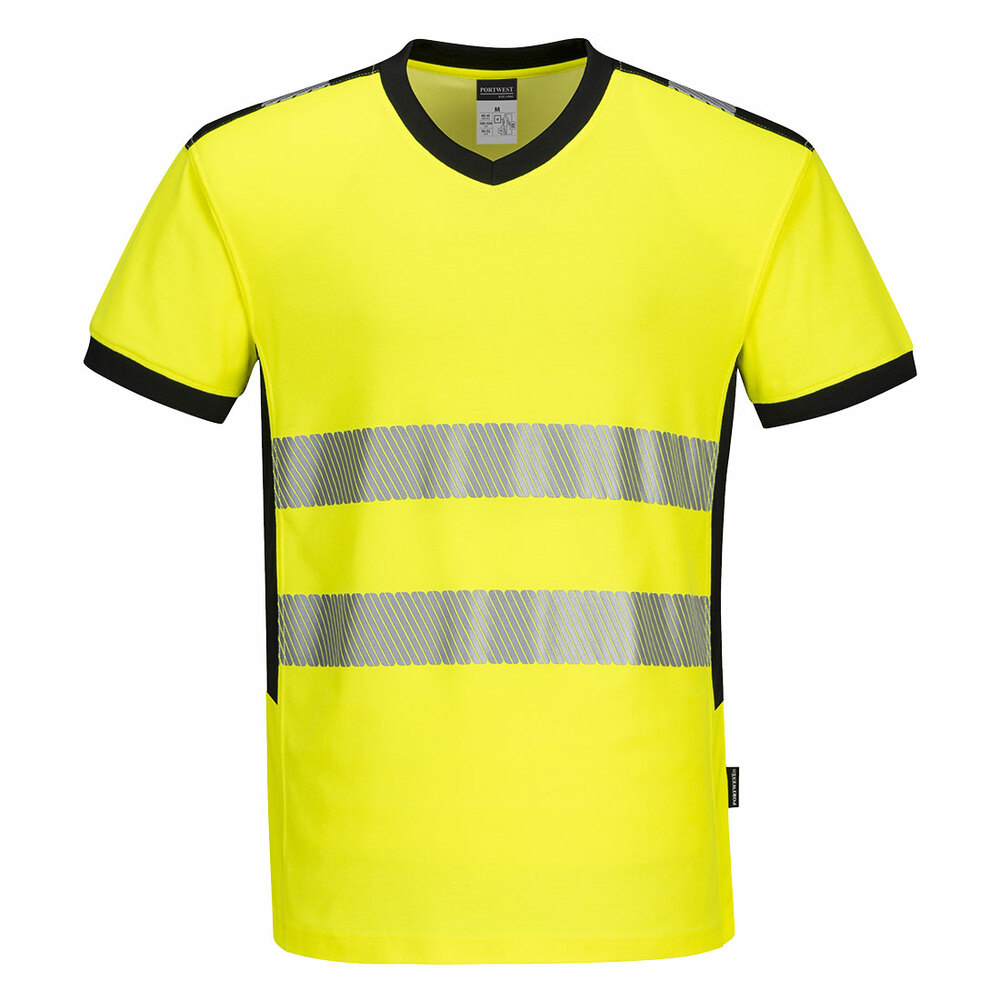 T-shirt ostrzegawczy PW3 z dekoltem w szpic, kolor żółty/czarny, rozmiar M 1