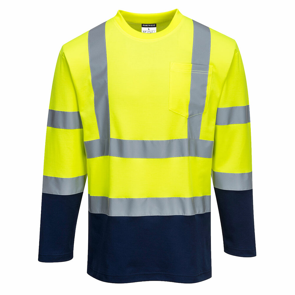 Dwukolorowa koszulka t-shirt Cotton Comfort z długimi rękawami, kolor żółty/granatowy, rozmiar S 1