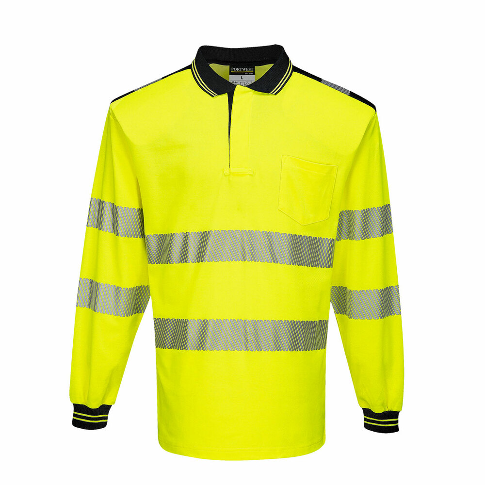 Koszulka ostrzegawcza polo PW3 z długim rękawem, kolor żółty/czarny, rozmiar 5XL 1