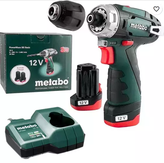 Wiertarko-wkrętarka akumulatorowa PowerMaxx BS Basic 12V 2x2Ah LiPOWER, ładowarka LC 12 METABO 1