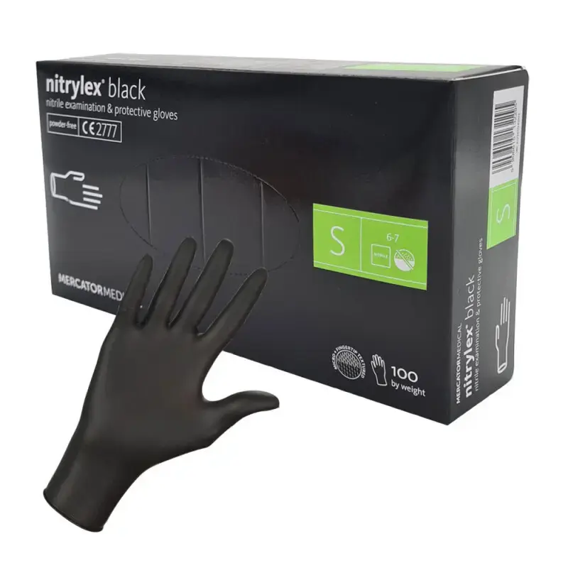 Rękawiczki nitrylowe czarne Mercator Nitrylex Black S 100 sztuk 1