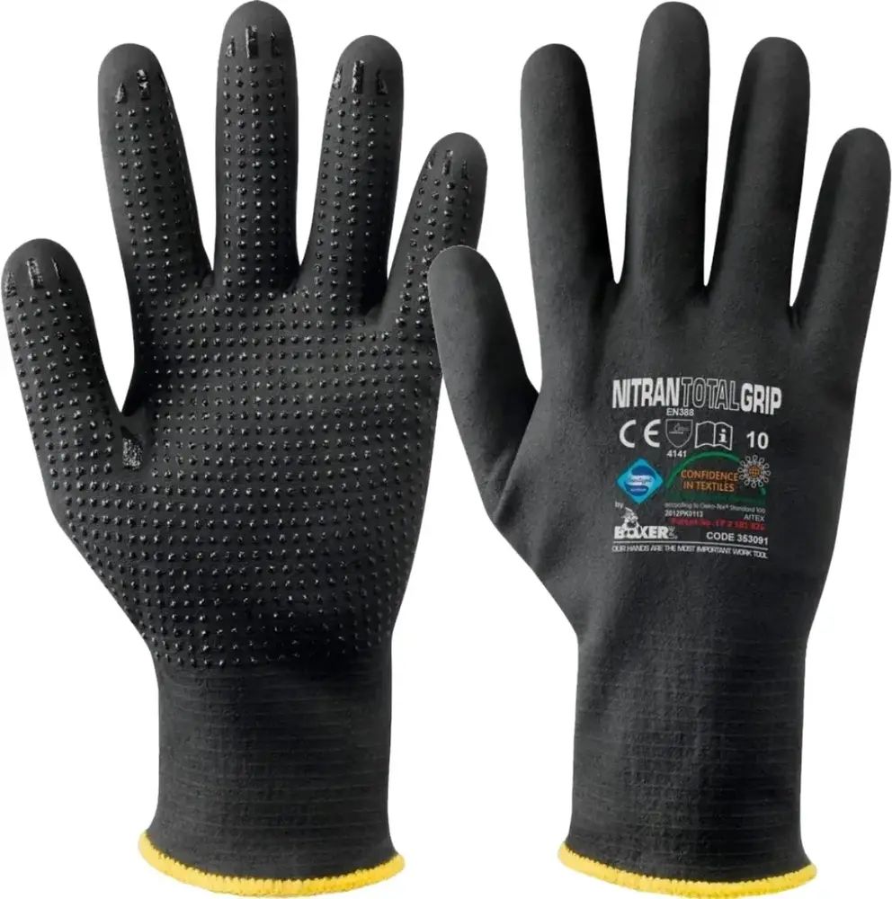 Rękawice robocze bezszwowe nylonowo-elastanowe całe z powłoką z pianki nitrylowej czarne Total Grip roz. 10/XL 1