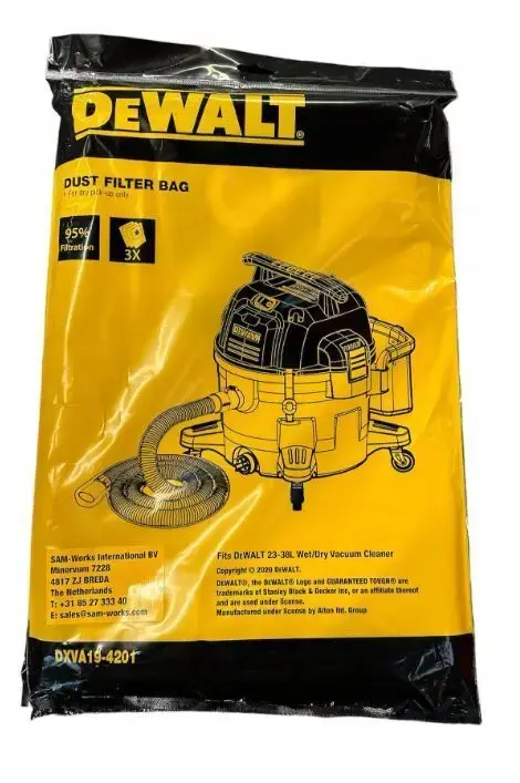 Worki papierowe do odkurzaczy DXV 23-38L DeWalt AT-DXVA19-4201 3szt. 1