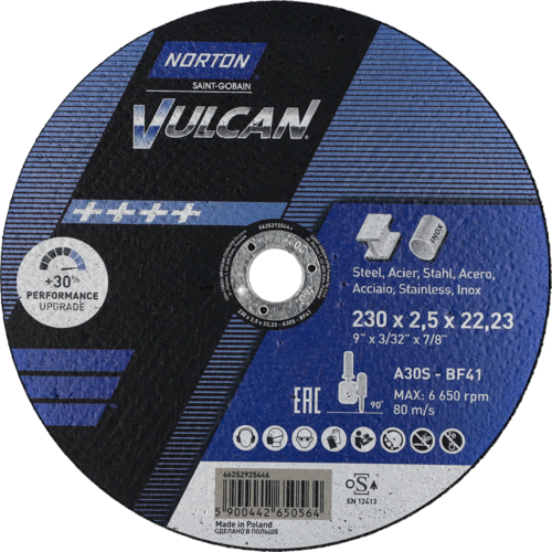 Tarcza do cięcia metalu 230x2,5x22,23 Vulcan płaska Norton 66252925446 1