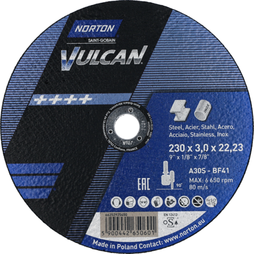Tarcza do cięcia metalu 230x3x22,23 Vulcan płaska Norton 66252925450 1