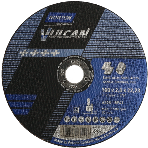 Tarcza do cięcia metalu 180x2x22,23 Vulcan płaska Norton 66252925440 1