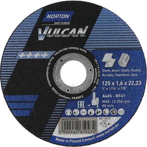 Tarcza do cięcia metalu 125x1,6x22,23 Vulcan płaska Norton 66252925434 1
