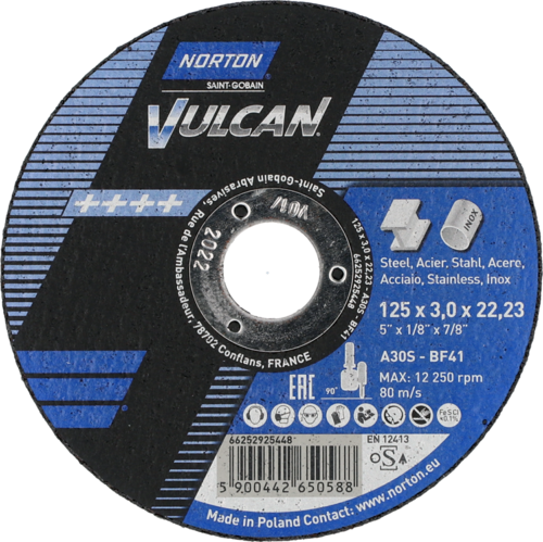 Tarcza do cięcia metalu 125x3x22,23 Vulcan płaska Norton 66252925448 1
