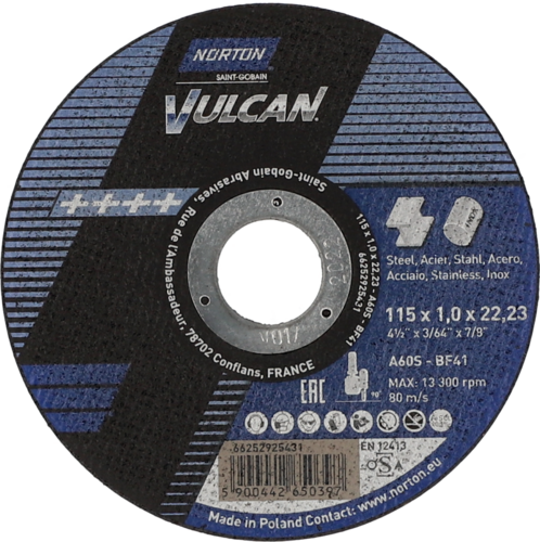 Tarcza do cięcia metalu 115x1x22,23 Vulcan płaska Norton 66252925431 1