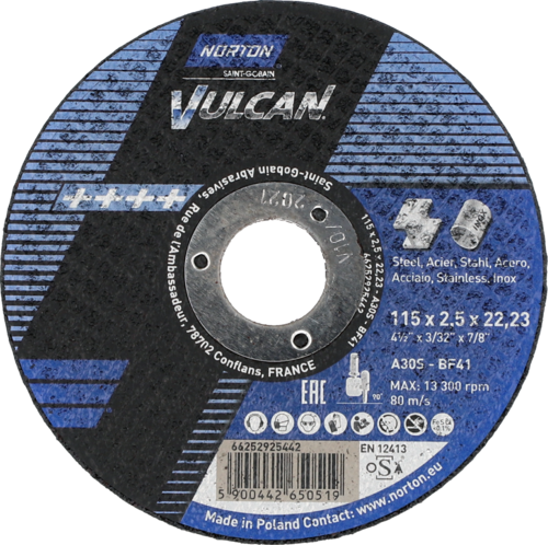 Tarcza do cięcia metalu 115x2,5x22,23 Vulcan płaska Norton 66252925442 1