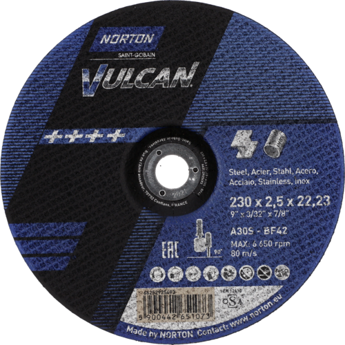 Tarcza do cięcia metalu 230x2,5x22,23 Vulcan wypukła Norton 66252925493 1