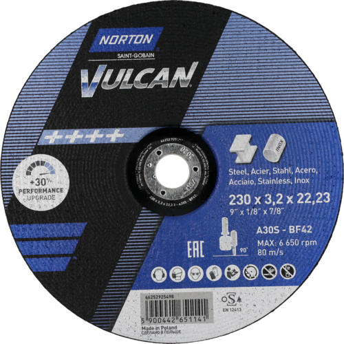 Tarcza do cięcia metalu 230x3,2x22,23 Vulcan wypukła Norton 66252925498 1