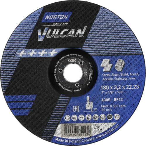 Tarcza do cięcia metalu 180x3,2x22,23 Vulcan wypukła Norton 66252925497 1