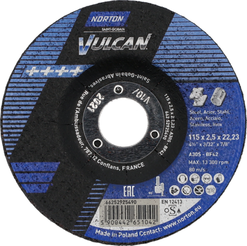 Tarcza do cięcia metalu 115x2,5x22,23 Vulcan wypukła Norton 66252925490 1