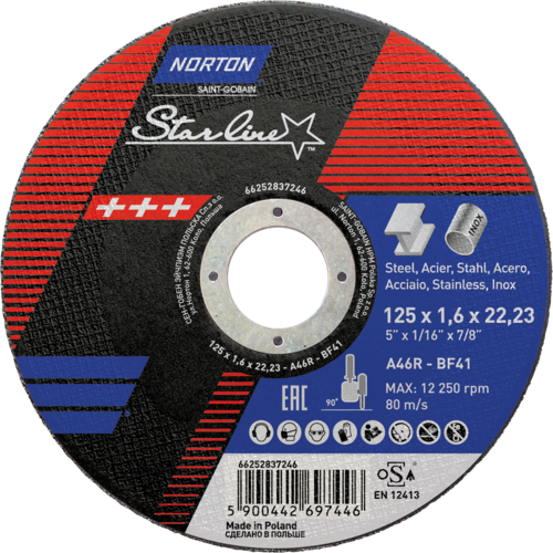Tarcza do cięcia metalu 125x1,6x22,23 Starline płaska Norton 66252837246 1