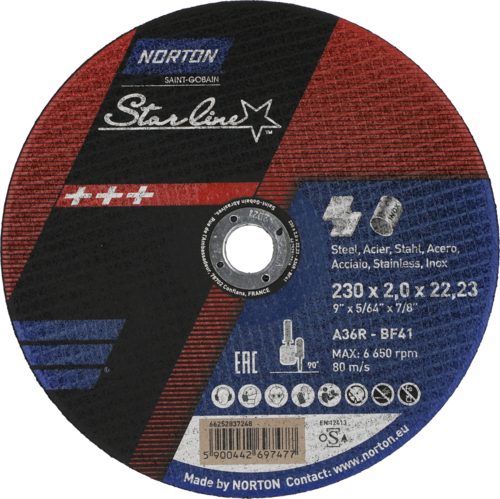 Tarcza do cięcia metalu 230x2x22,23 Starline płaska Norton 66252837248 1