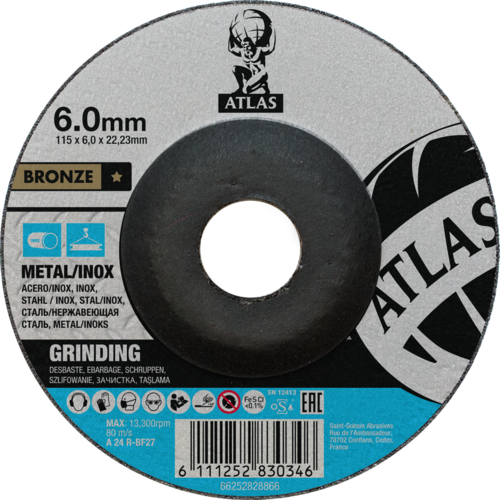 Tarcza do szlifowania metalu 115x6x22,23 Bronze wypukła Atlas 66252828866 1