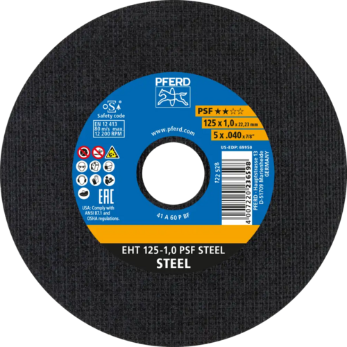Tarcza do cięcia metalu 125x1x22,23 PSF STEEL płaska Pferd 61719010 1